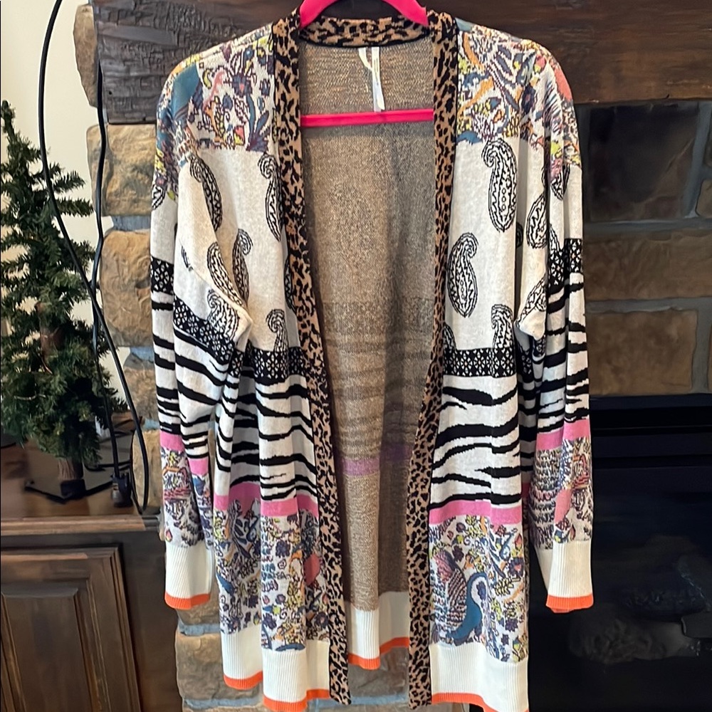 Anthropologie Bricoloage Zebra Cheetah Sweater Cardigan